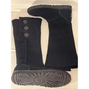 UGG Lattice Cardy Classic Black Knit Tall 3-Button Boots Womens Size 9